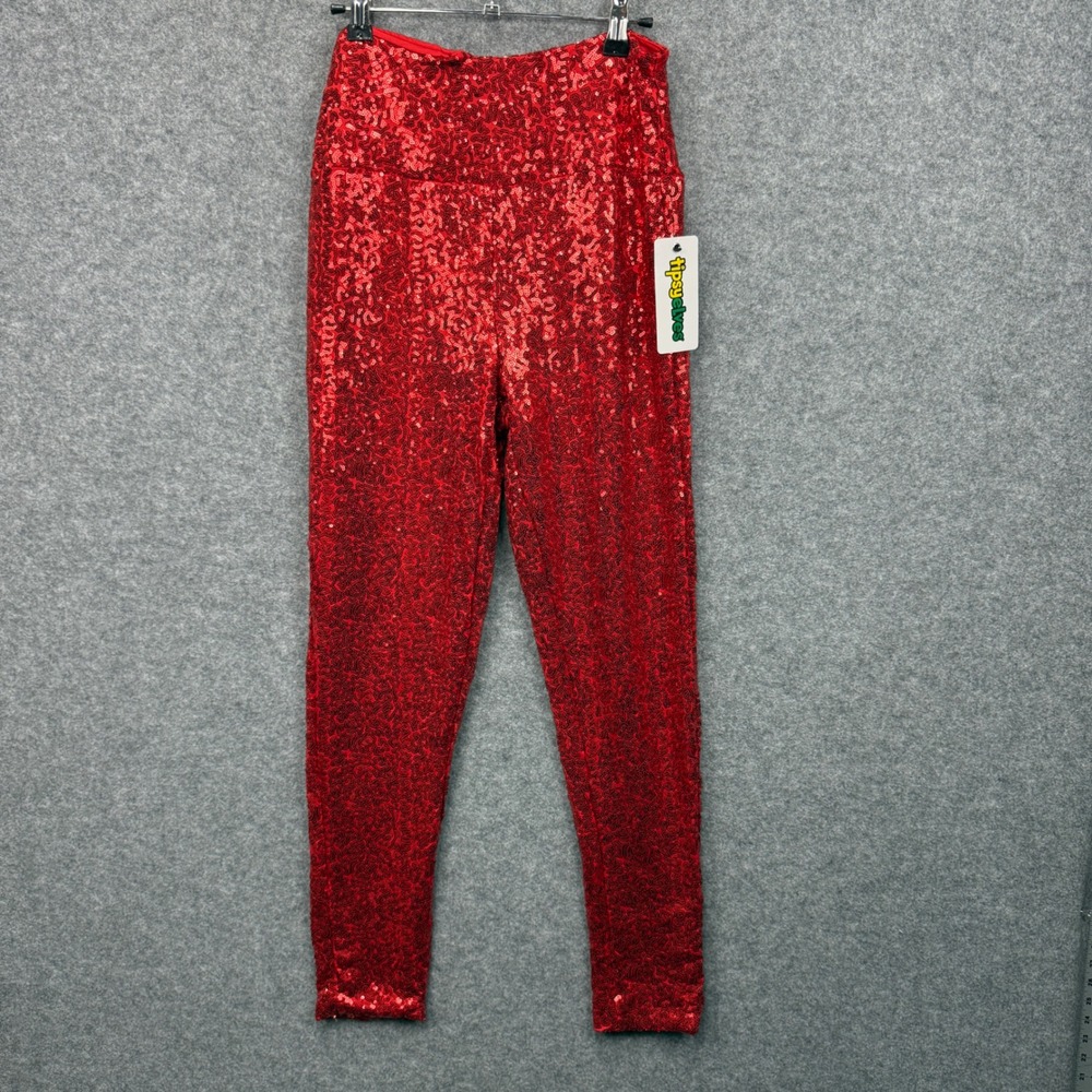 Tipsy Elves Womens Red‎ Sequin High Waisted Leggings TE-CWP322M Size Medium NWT